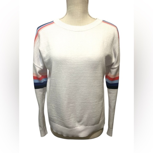 Talbots White Crewneck Sweater with Colorful Stripes . Sz. XS - Picture 1 of 8
